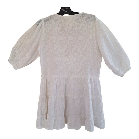 Z&L Europe Boho Tiered Babydoll Dress Oversized S White Cotton Balloon Sleeves - Picture 15 of 16